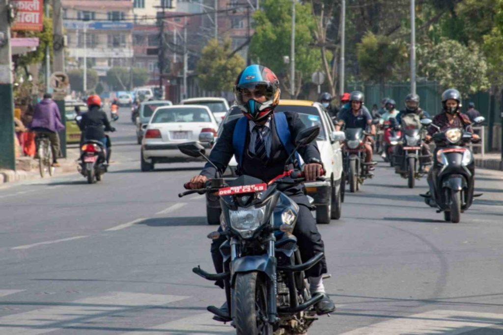 Driving a bike on the main road